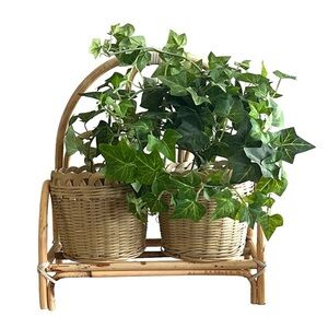 Double Planter Basket Woven Wicker Rattan Farmhouse Cottage Plant Pots Decor